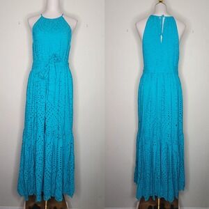 Antonio Melani Size 6 Turquoise Blue DRS River Eyelet Maxi Tropical Palms Dress‎